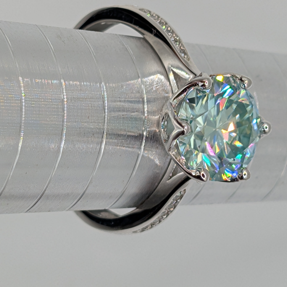 3CT Light Blue Moissanite Ring, 18k White Gold Plated Over 925 Sterling Silver